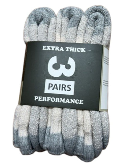 Pack of extra thick socks with a brand label on a white background