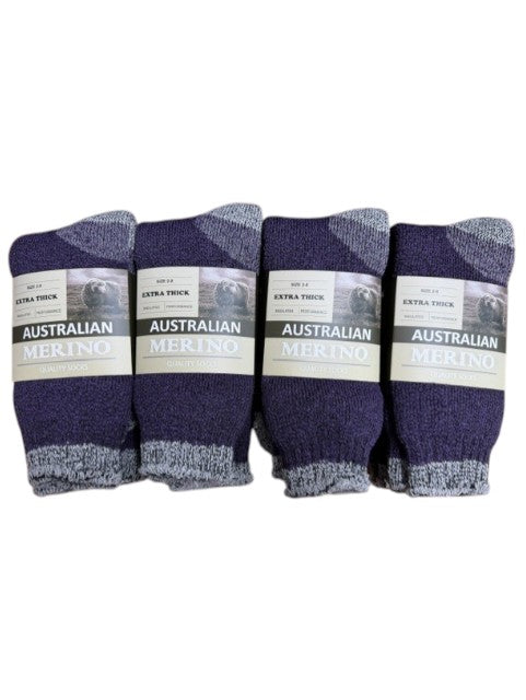 Dozen of purple socks with labels on a white background