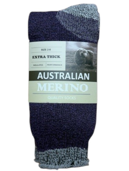 Pair of Australian Merino socks with packaging on a white background