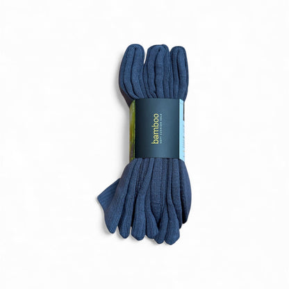 Pair of grey socks with a label on a white background