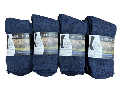 Four packs of navy blue socks with Expedition label on a white background