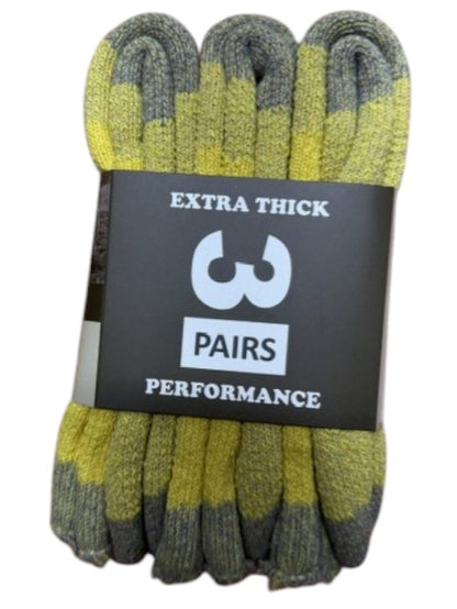 Pack of extra thick socks with a brand label on a white background