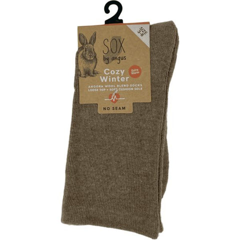 Angora Wool Blend Cushion Sole Loose Top Socks 6-11 Mocha