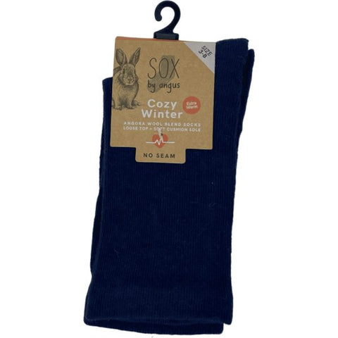 Angora Wool Blend Cushion Sole Loose Top Socks 3-8 Navy
