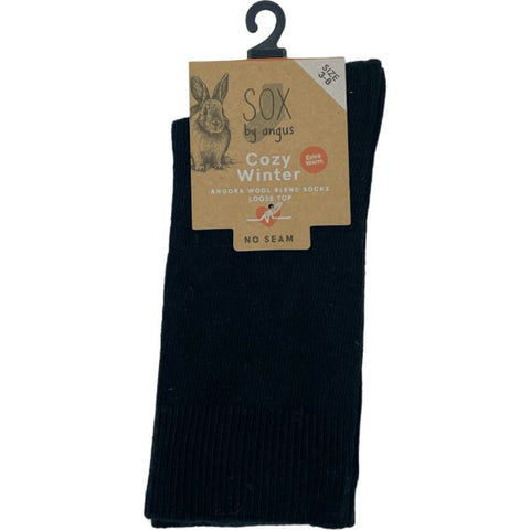Angora Wool Blend Loose Top Socks 2-8 Black
