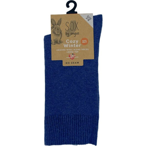 Angora Wool Blend Loose Top Socks 6-11 Denim
