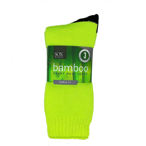 Bamboo Heavy Duty 3 Pair Pack 6-11 Fluro Lime/Black Foot