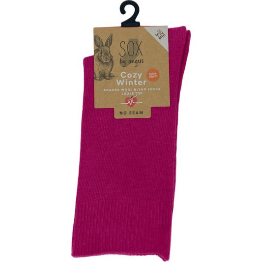 Angora Wool Blend Loose Top Socks 6-11 Hot Pink