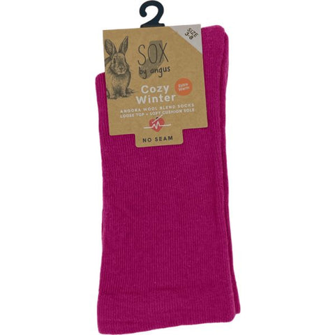 Angora Wool Blend Cushion Sole Loose Top Socks 3-8 Hot Pink
