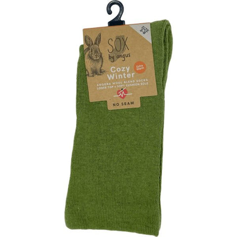 Angora Wool Blend Cushion Sole Loose Top Socks 6-11 Khaki