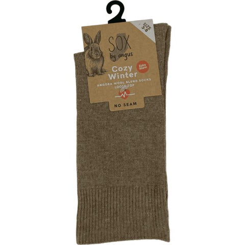 Angora Wool Blend Loose Top Socks 6-11 Mocha