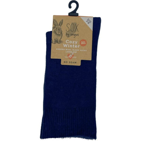 Angora Wool Blend Loose Top Socks 2-8 Navy