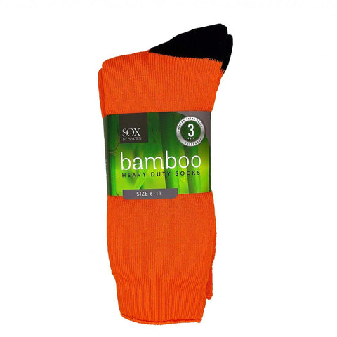 Bamboo Heavy Duty 3 Pair Pack 6-11 Orange/Black Foot