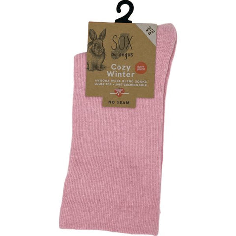 Angora Wool Blend Cushion Sole Loose Top Socks 6-11 Pink