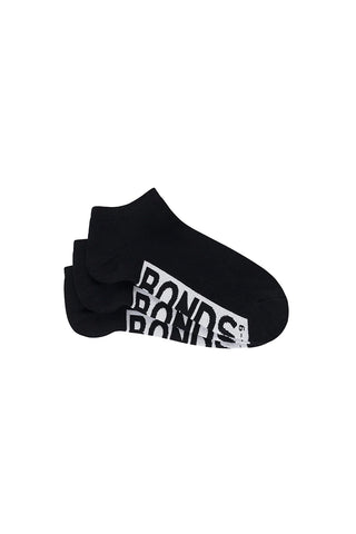 Bonds Cushion Foot Ankle Socks 3 Pair Pack 11-14 Black Mix